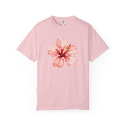 Watercolor Hibiscus Flower T-Shirt | Tropical Floral Tee | Soft Summer Aesthetic Shirt | Feminine Botanical Graphic Tee