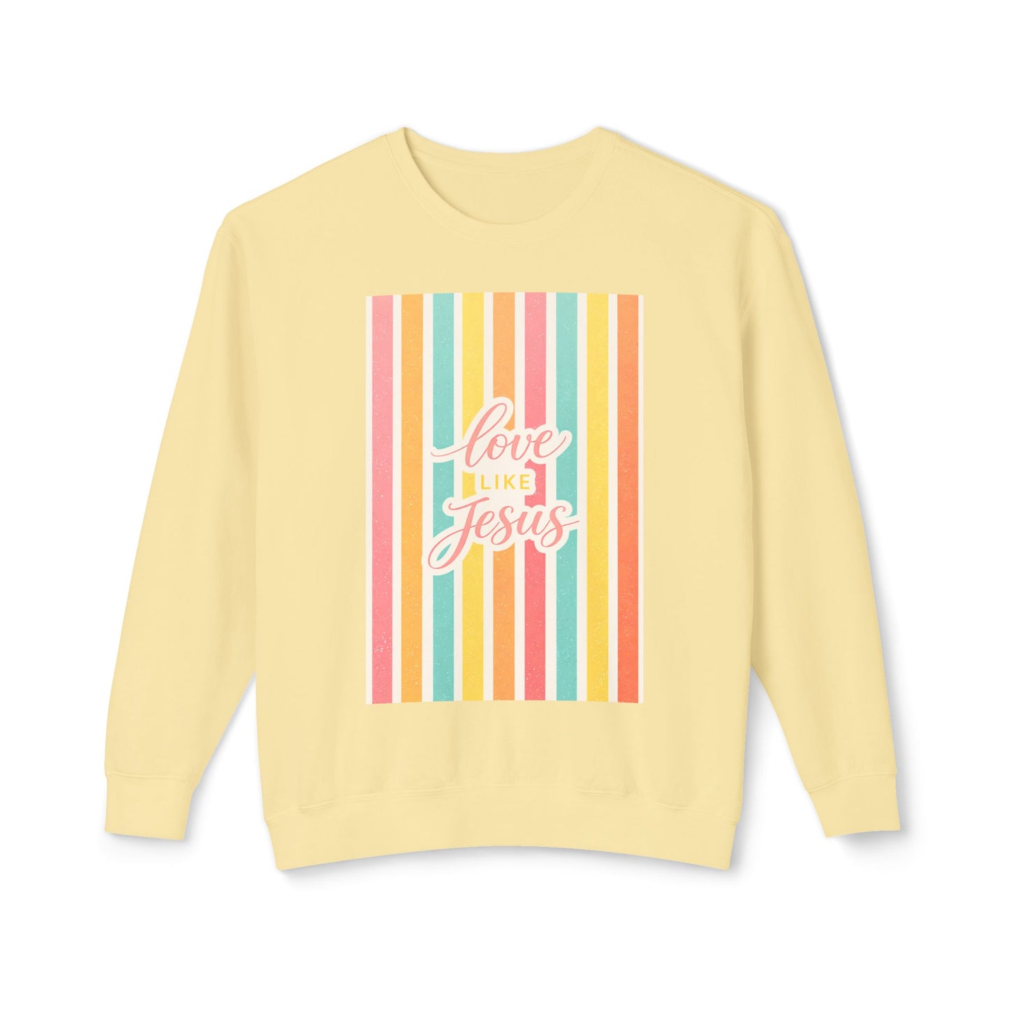 Love Like Jesus Retro Stripe Sweatshirt | Christian Graphic Crewneck | Pastel Spring Faith Apparel