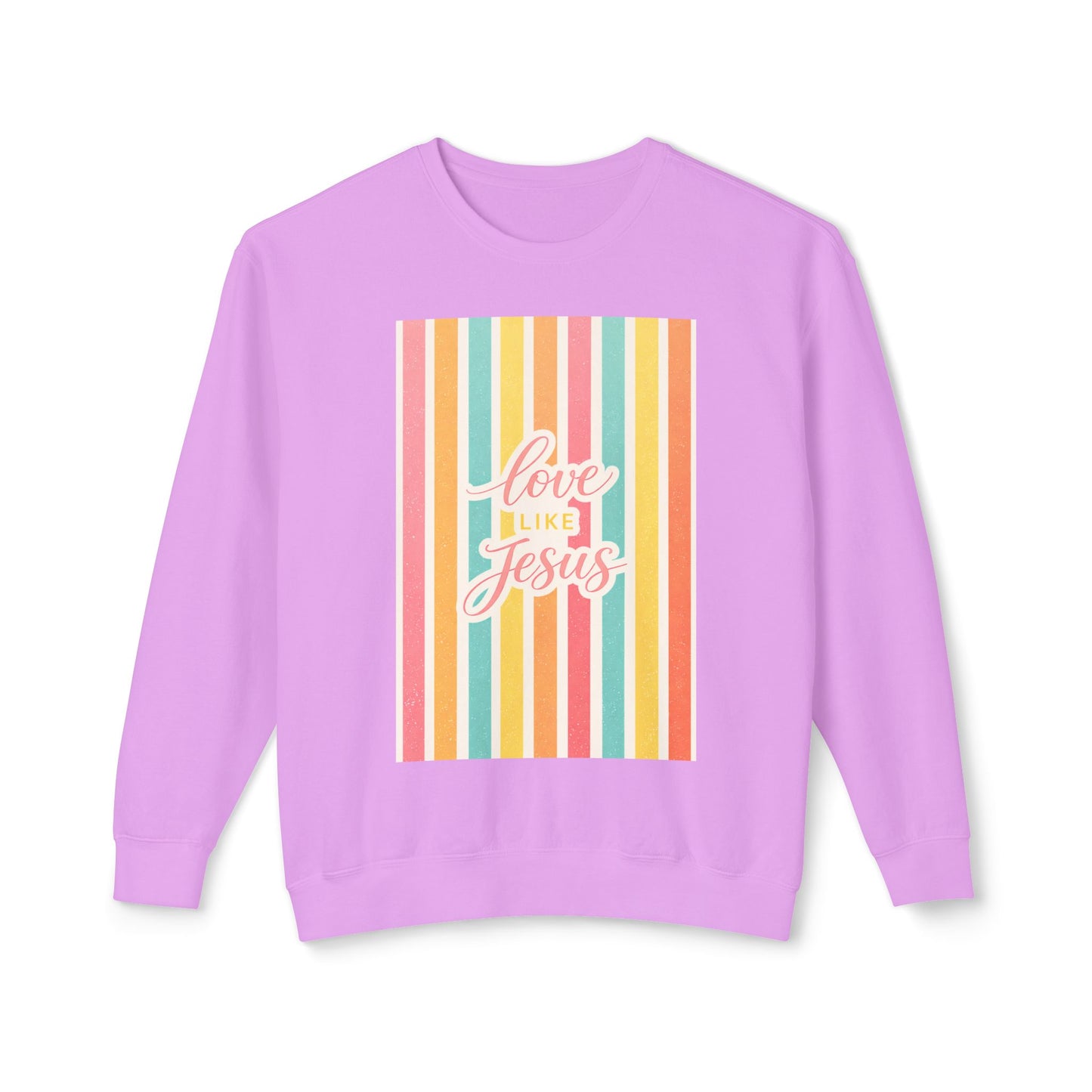 Love Like Jesus Retro Stripe Sweatshirt | Christian Graphic Crewneck | Pastel Spring Faith Apparel