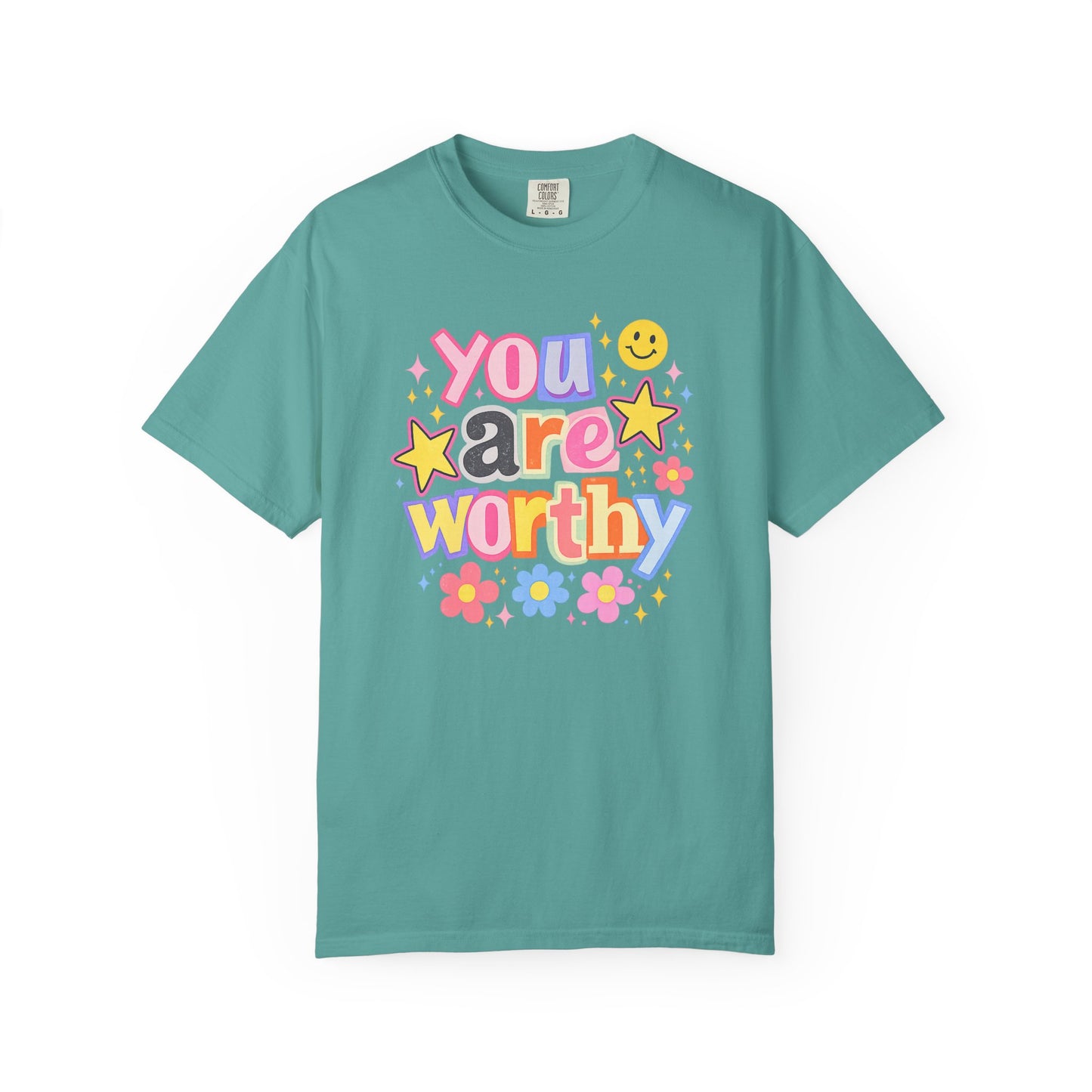 You Are Worthy Retro Graphic Tee – Colorful Affirmation Shirt, Trendy Smiley Face T-Shirt, Cute Positive Vibes Tee