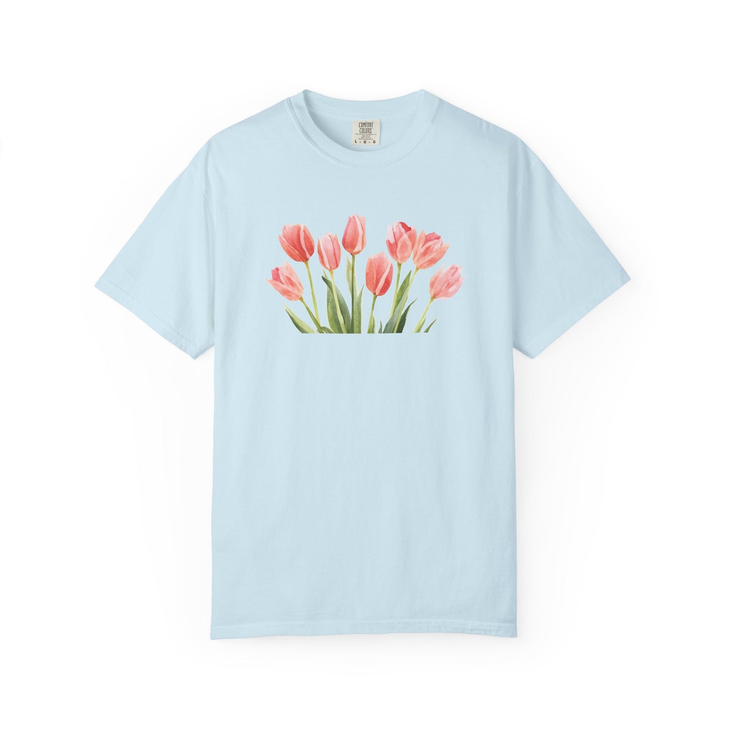 Watercolor Tulip Graphic Tee | Spring Floral Shirt | Cute Feminine Navy T-Shirt | Aesthetic Flower Top