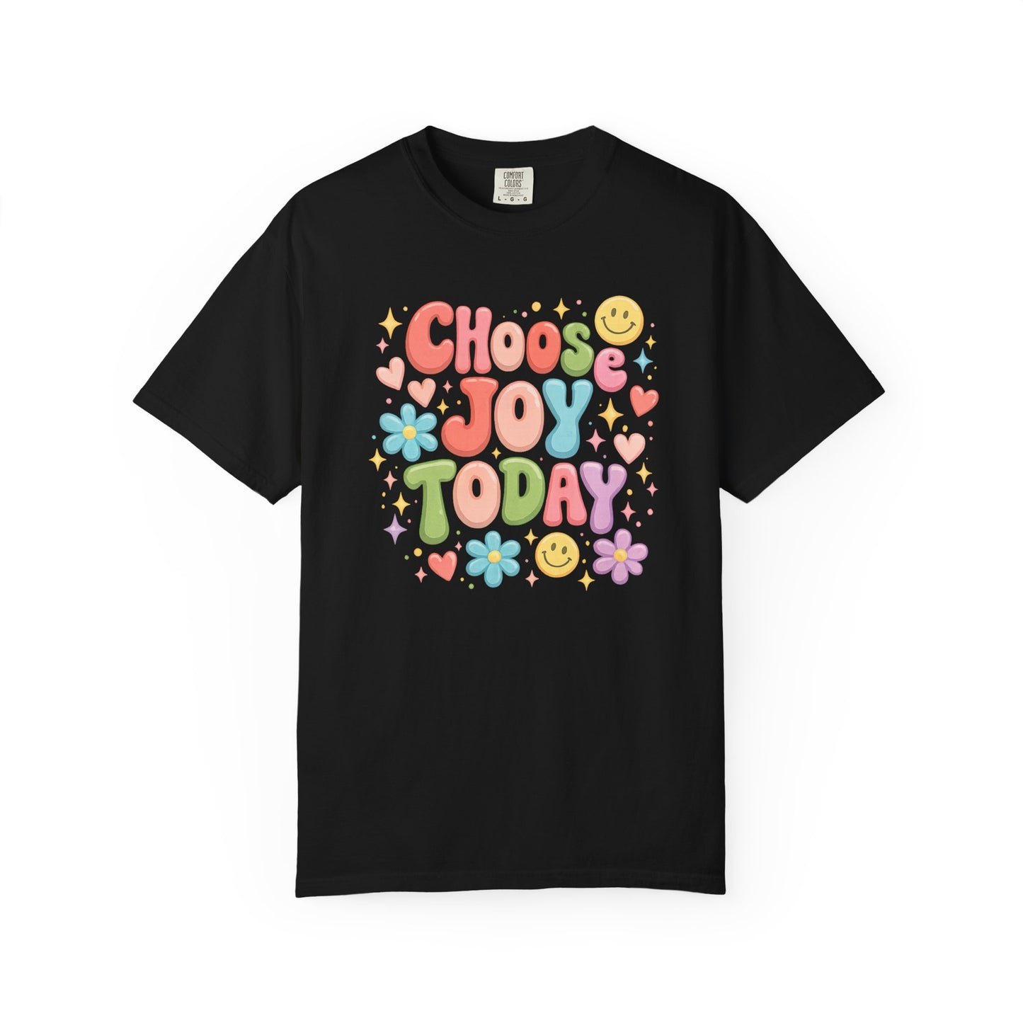 Choose Joy Today Retro Graphic Tee – Colorful Smiley Face Shirt, Cute Positive Vibes T-Shirt, Trendy Comfort Colors Style