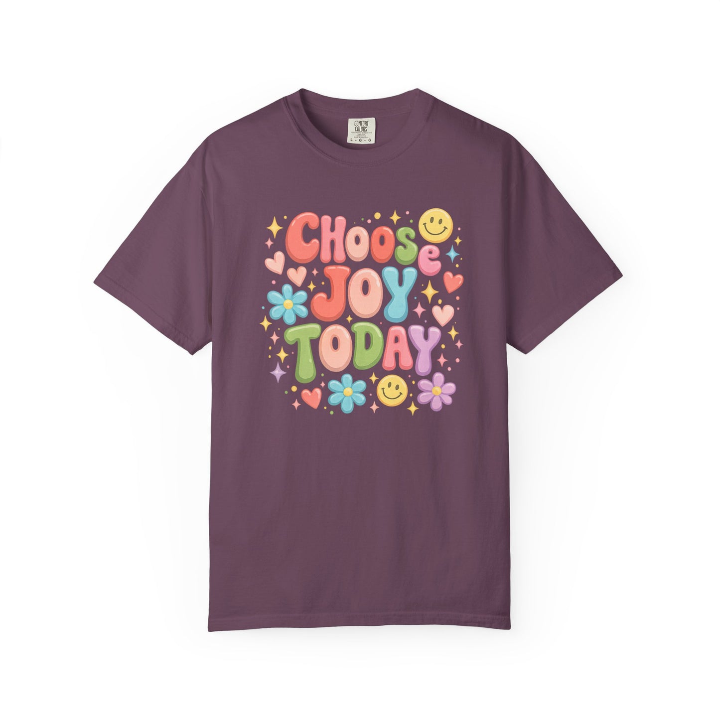 Choose Joy Today Retro Graphic Tee – Colorful Smiley Face Shirt, Cute Positive Vibes T-Shirt, Trendy Comfort Colors Style