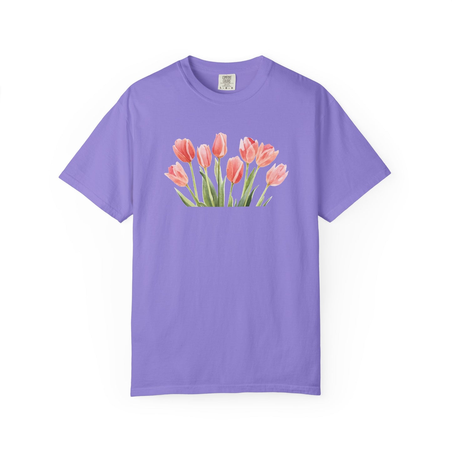 Watercolor Tulip Graphic Tee | Spring Floral Shirt | Cute Feminine Navy T-Shirt | Aesthetic Flower Top