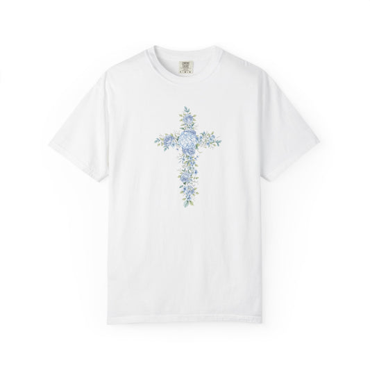Floral Cross Comfort Colors T-Shirt | Christian Faith Shirt | Vintage Floral Cross Tee | Soft Christian Graphic Tee | Church Outfit | Religious Gift for Women