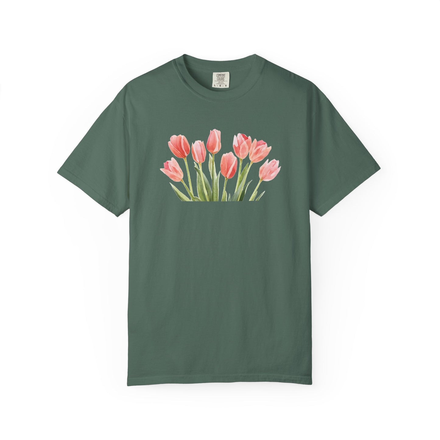 Watercolor Tulip Graphic Tee | Spring Floral Shirt | Cute Feminine Navy T-Shirt | Aesthetic Flower Top