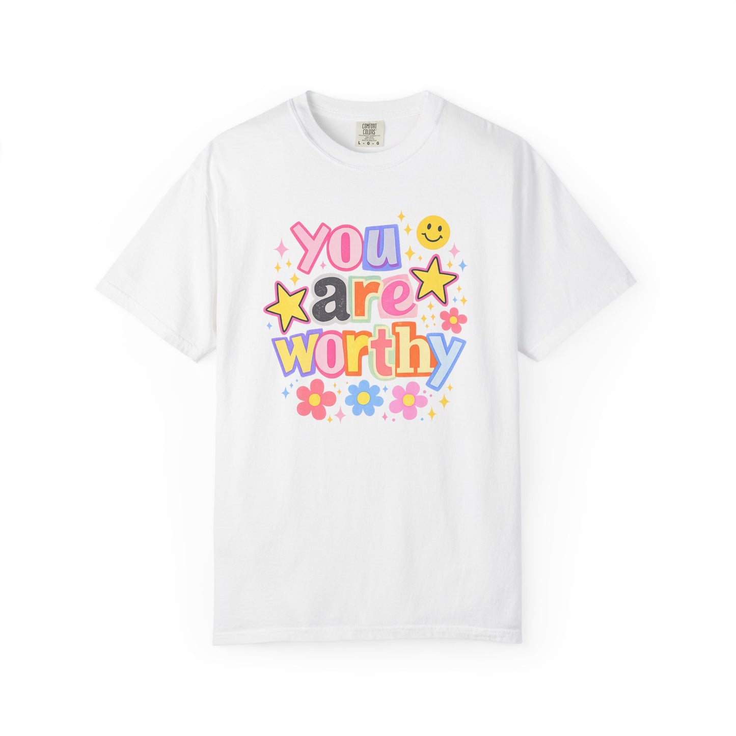 You Are Worthy Retro Graphic Tee – Colorful Affirmation Shirt, Trendy Smiley Face T-Shirt, Cute Positive Vibes Tee