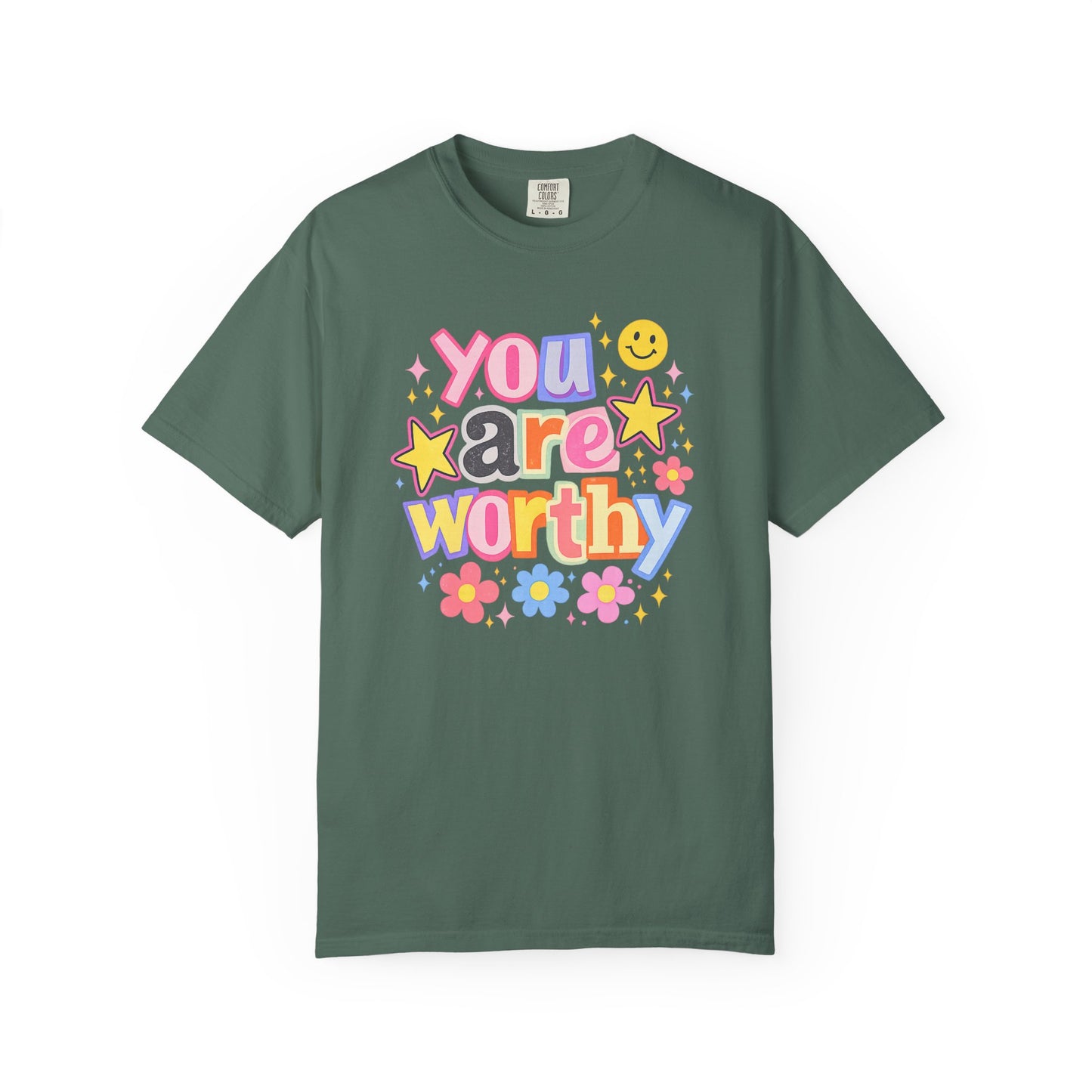 You Are Worthy Retro Graphic Tee – Colorful Affirmation Shirt, Trendy Smiley Face T-Shirt, Cute Positive Vibes Tee