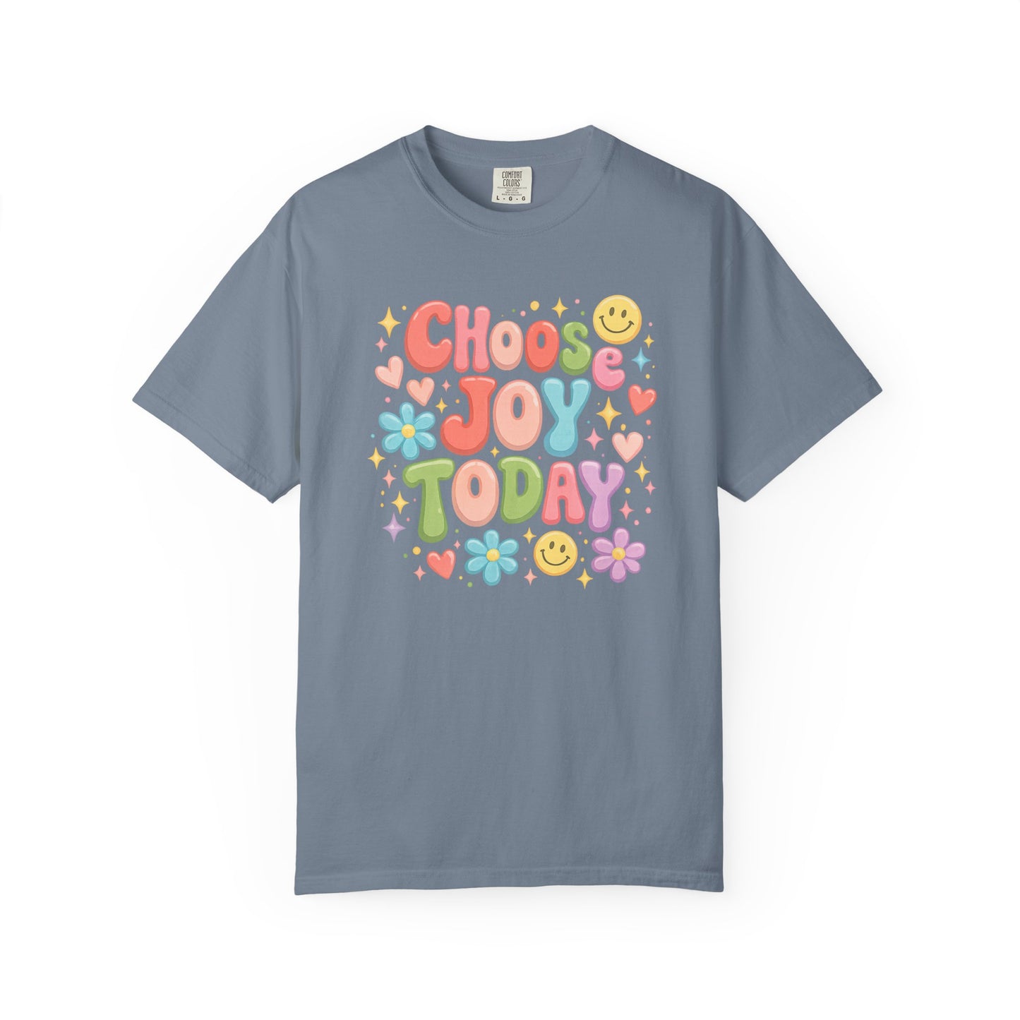 Choose Joy Today Retro Graphic Tee – Colorful Smiley Face Shirt, Cute Positive Vibes T-Shirt, Trendy Comfort Colors Style