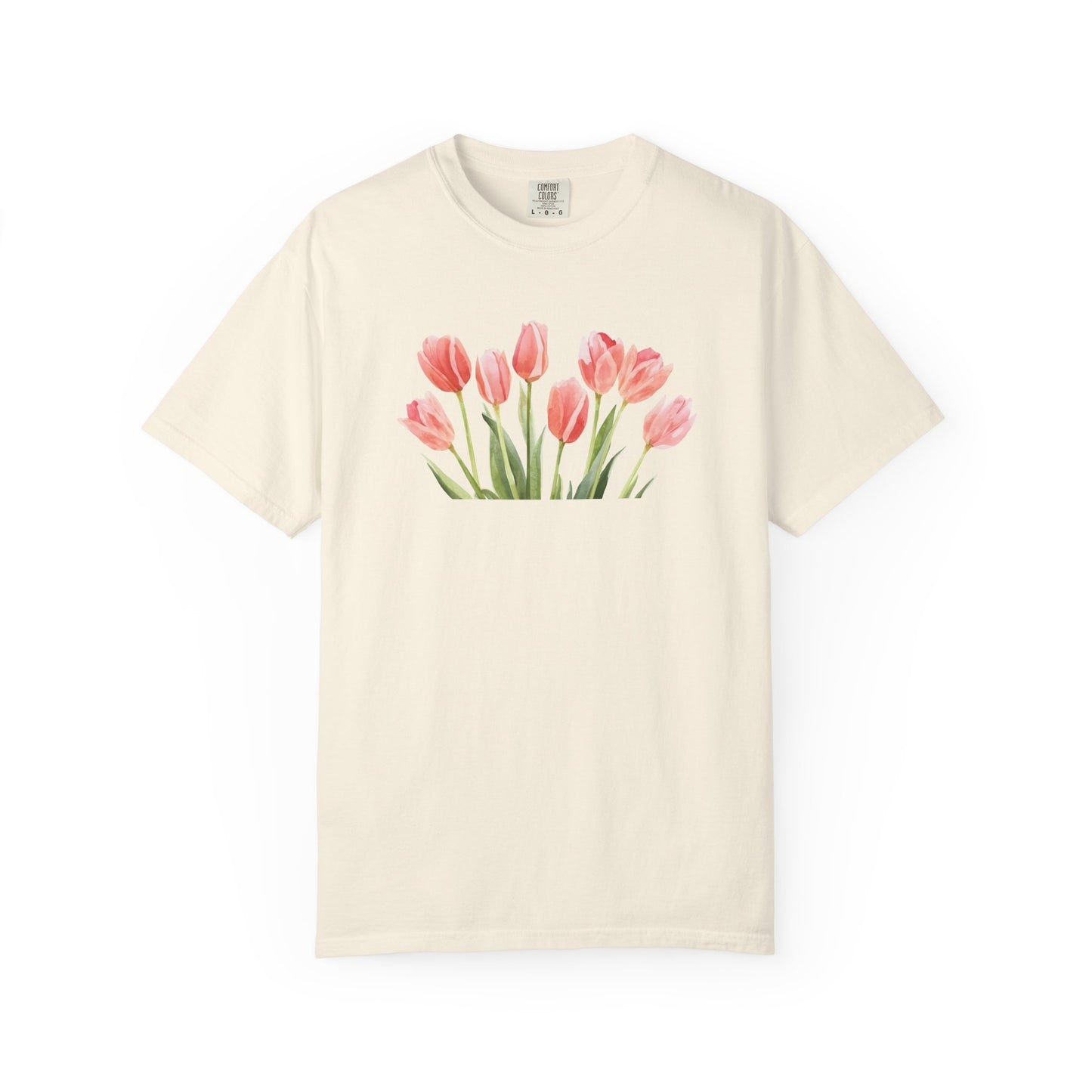 Watercolor Tulip Graphic Tee | Spring Floral Shirt | Cute Feminine Navy T-Shirt | Aesthetic Flower Top