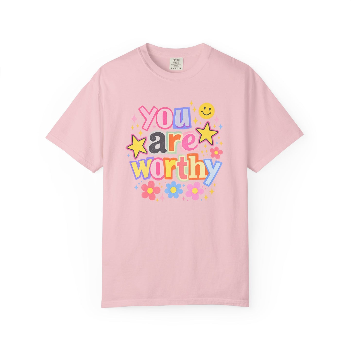 You Are Worthy Retro Graphic Tee – Colorful Affirmation Shirt, Trendy Smiley Face T-Shirt, Cute Positive Vibes Tee