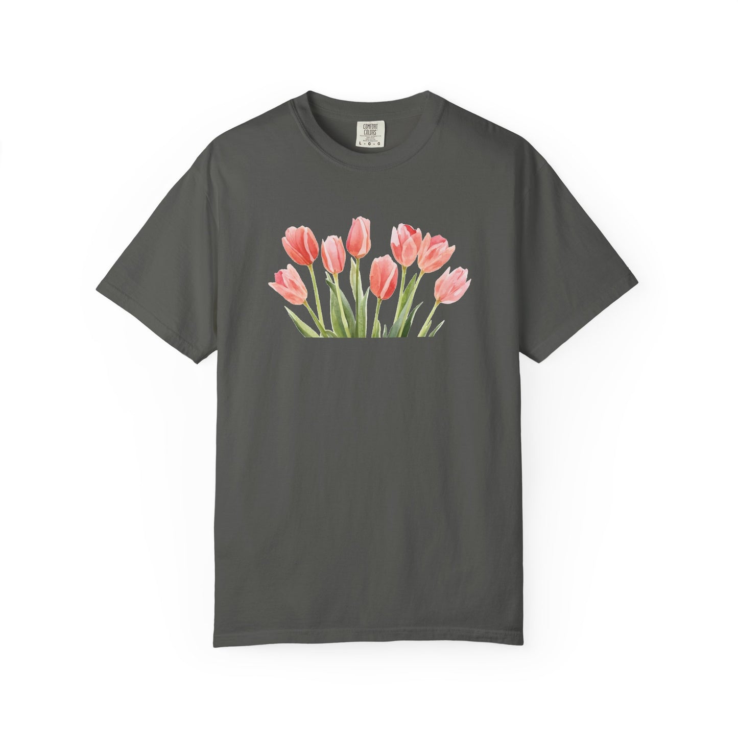 Watercolor Tulip Graphic Tee | Spring Floral Shirt | Cute Feminine Navy T-Shirt | Aesthetic Flower Top