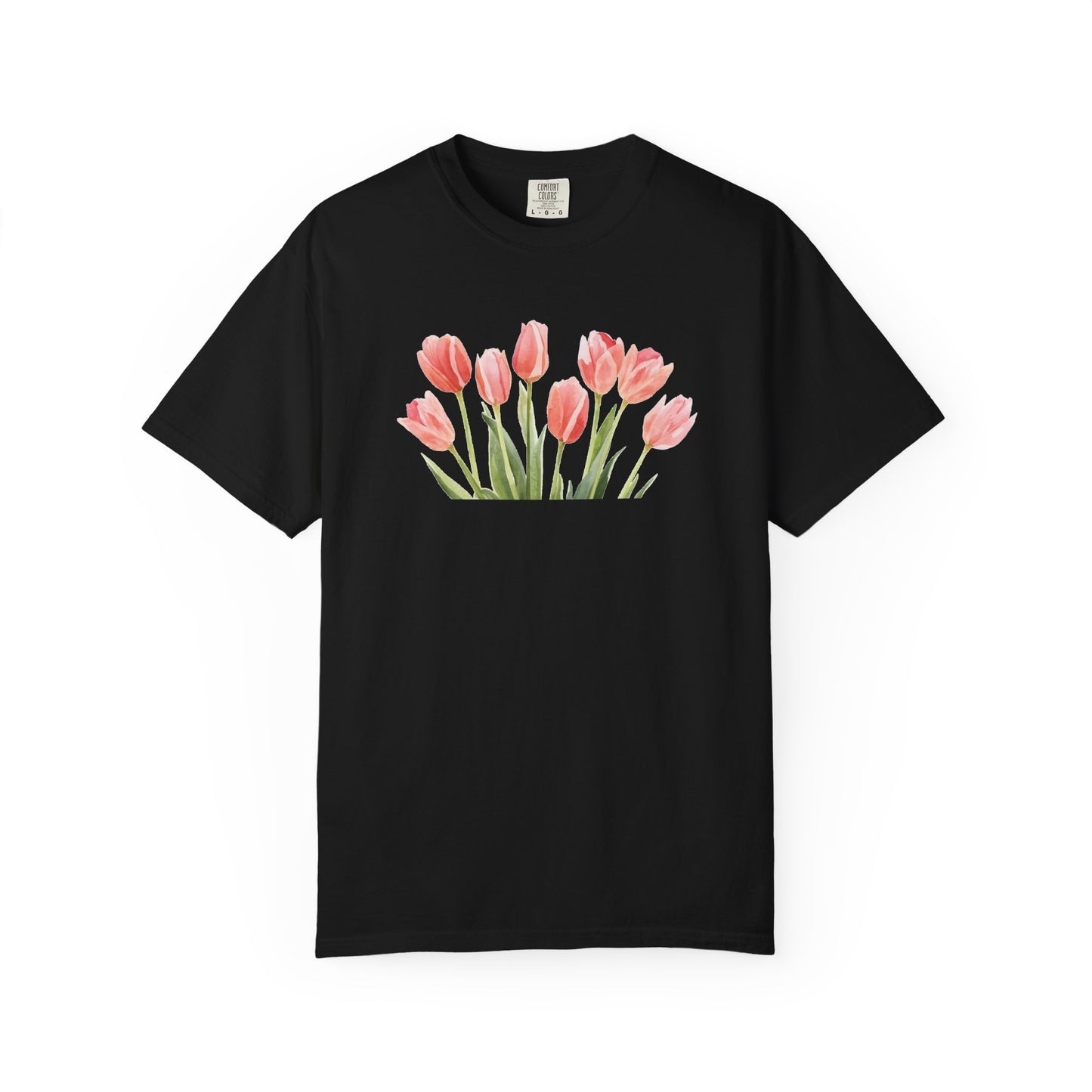 Watercolor Tulip Graphic Tee | Spring Floral Shirt | Cute Feminine Navy T-Shirt | Aesthetic Flower Top