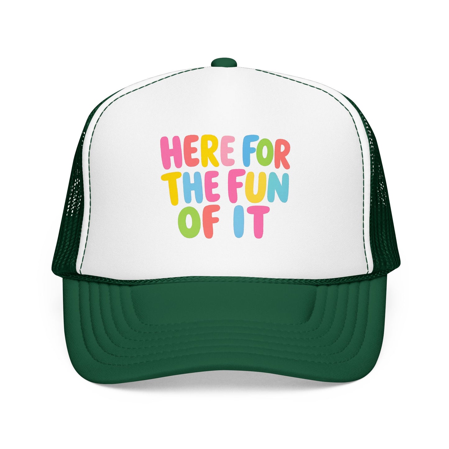 Here for the Fun of It Trucker Hat | Colorful Summer Hat | Cute Boutique Graphic Cap | Beach Day Hat | Girly Trendy Hat