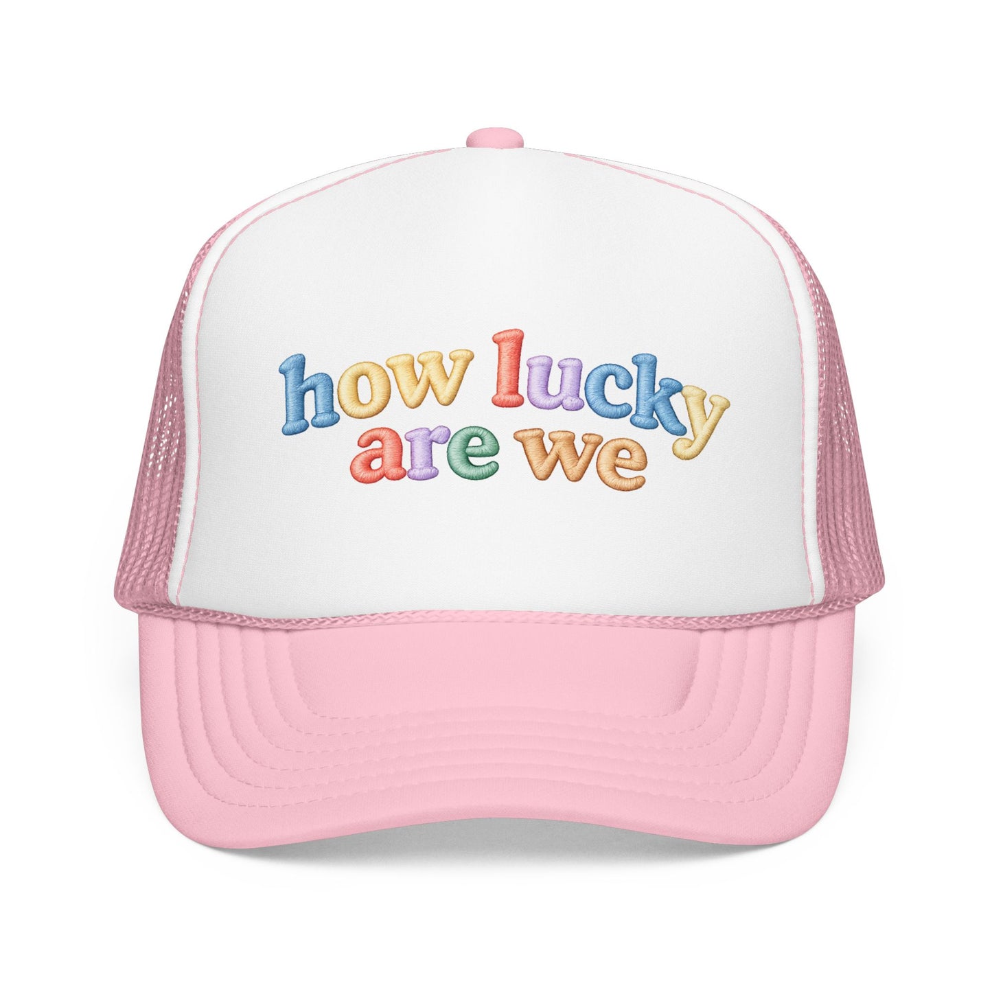 How Lucky Are We Trucker Hat – Retro Colorful Hat | Trendy Boutique Baseball Cap