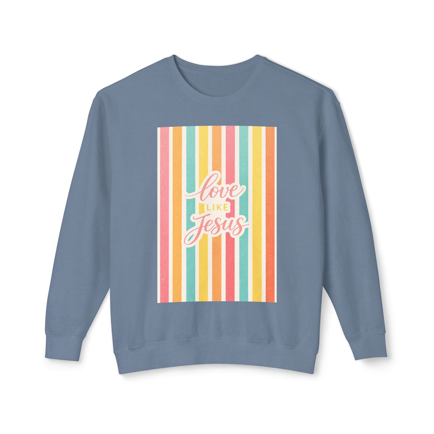 Love Like Jesus Retro Stripe Sweatshirt | Christian Graphic Crewneck | Pastel Spring Faith Apparel