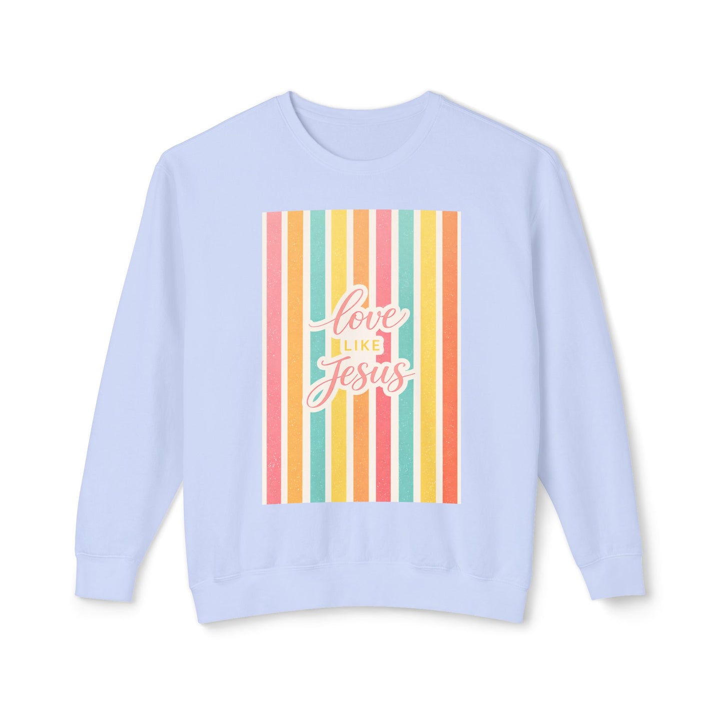 Love Like Jesus Retro Stripe Sweatshirt | Christian Graphic Crewneck | Pastel Spring Faith Apparel