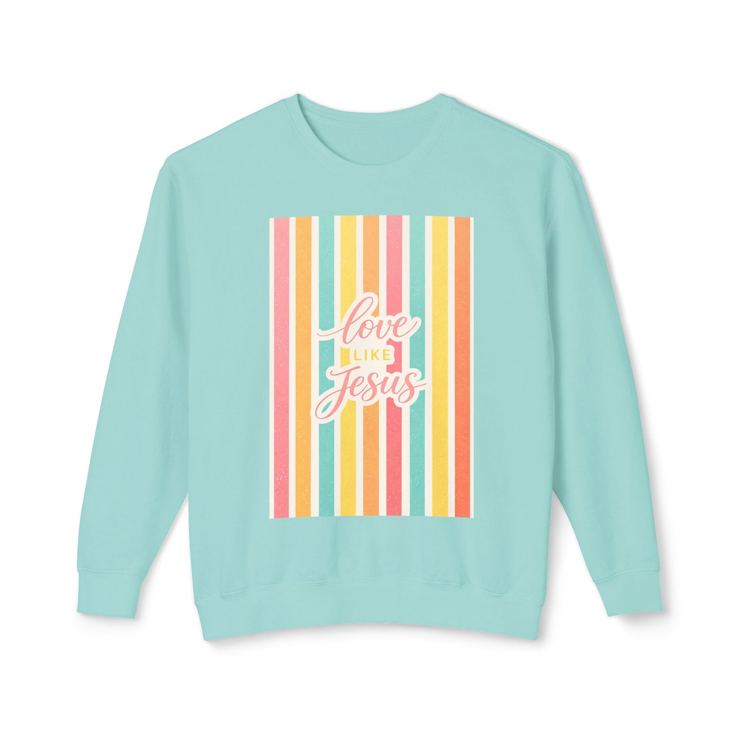 Love Like Jesus Retro Stripe Sweatshirt | Christian Graphic Crewneck | Pastel Spring Faith Apparel