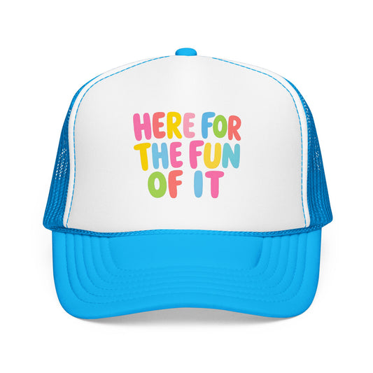 Here for the Fun of It Trucker Hat | Colorful Summer Hat | Cute Boutique Graphic Cap | Beach Day Hat | Girly Trendy Hat