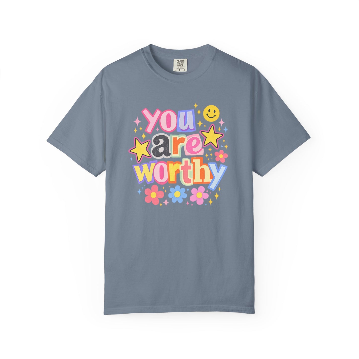 You Are Worthy Retro Graphic Tee – Colorful Affirmation Shirt, Trendy Smiley Face T-Shirt, Cute Positive Vibes Tee