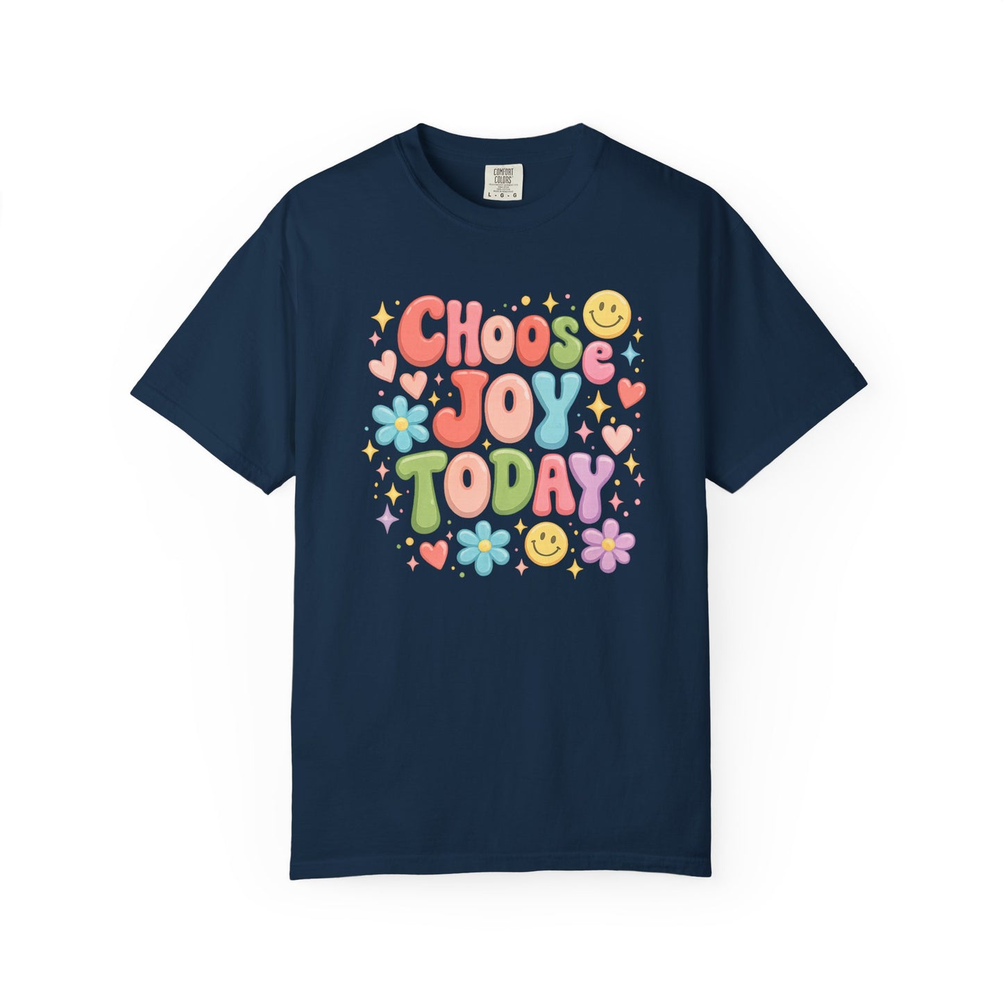 Choose Joy Today Retro Graphic Tee – Colorful Smiley Face Shirt, Cute Positive Vibes T-Shirt, Trendy Comfort Colors Style