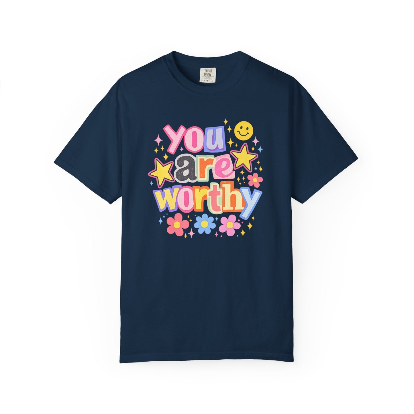 You Are Worthy Retro Graphic Tee – Colorful Affirmation Shirt, Trendy Smiley Face T-Shirt, Cute Positive Vibes Tee