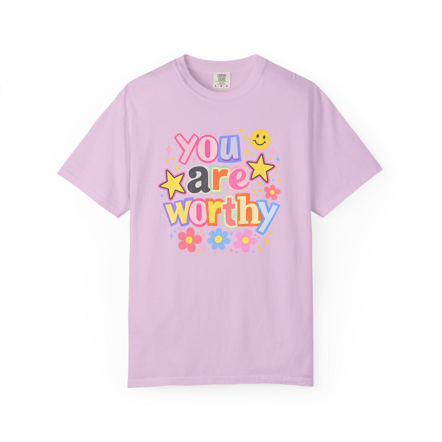 You Are Worthy Retro Graphic Tee – Colorful Affirmation Shirt, Trendy Smiley Face T-Shirt, Cute Positive Vibes Tee