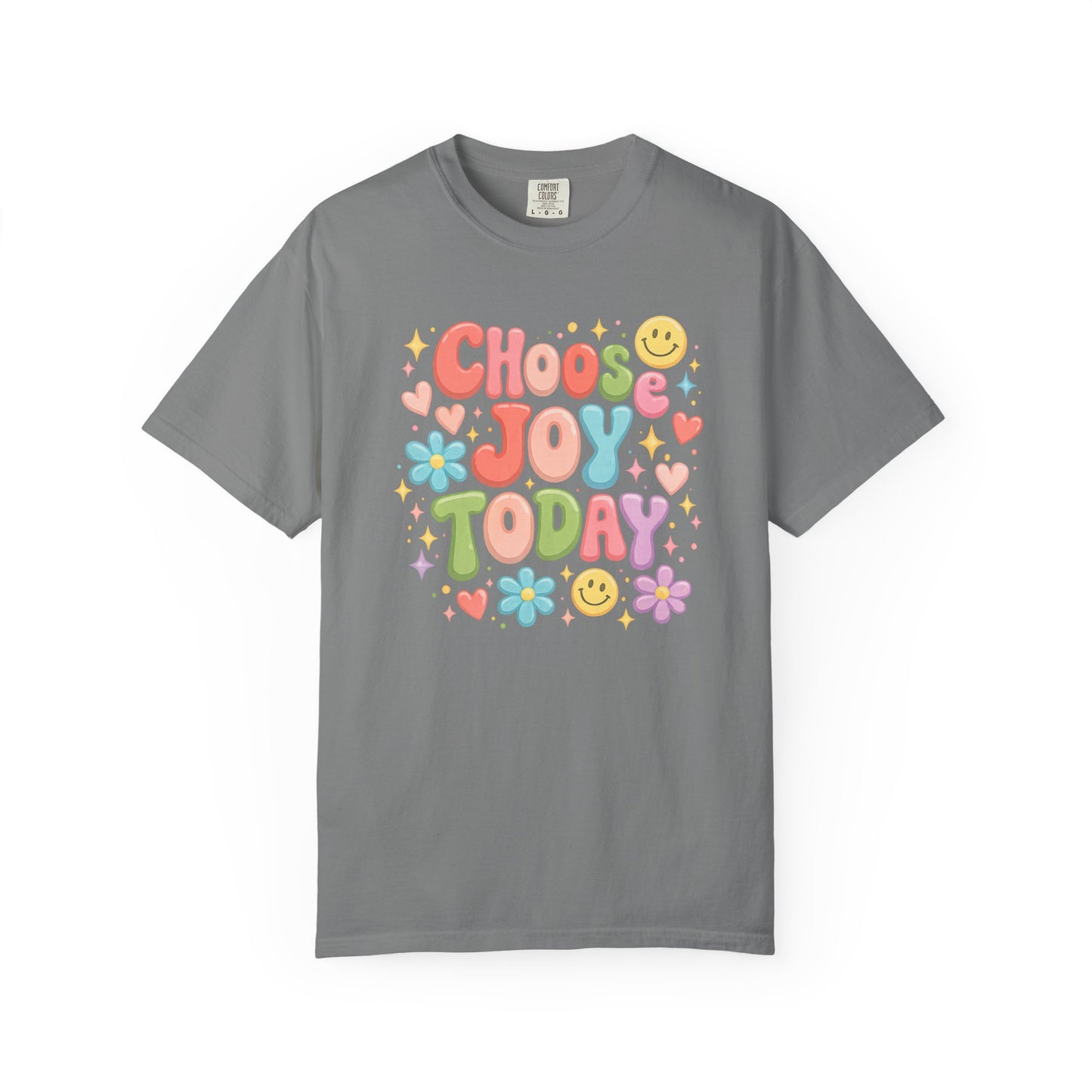 Choose Joy Today Retro Graphic Tee – Colorful Smiley Face Shirt, Cute Positive Vibes T-Shirt, Trendy Comfort Colors Style