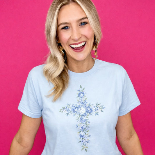 Floral Cross Comfort Colors T-Shirt | Christian Faith Shirt | Vintage Floral Cross Tee | Soft Christian Graphic Tee | Church Outfit | Religious Gift for Women