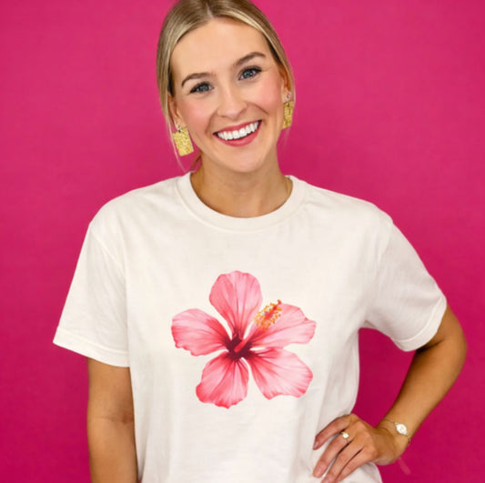 Watercolor Hibiscus Flower T-Shirt | Tropical Floral Tee | Soft Summer Aesthetic Shirt | Feminine Botanical Graphic Tee