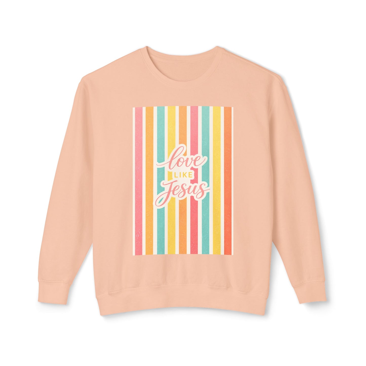 Love Like Jesus Retro Stripe Sweatshirt | Christian Graphic Crewneck | Pastel Spring Faith Apparel