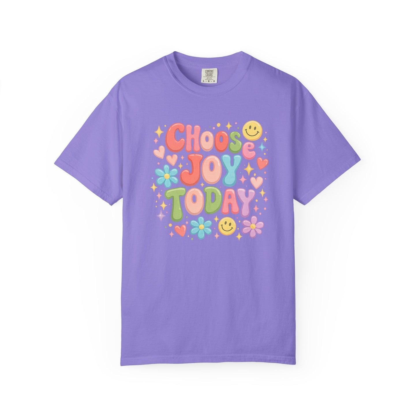 Choose Joy Today Retro Graphic Tee – Colorful Smiley Face Shirt, Cute Positive Vibes T-Shirt, Trendy Comfort Colors Style