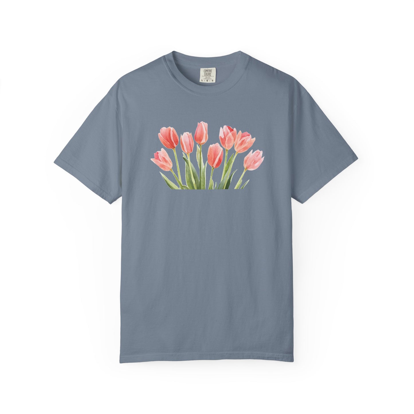 Watercolor Tulip Graphic Tee | Spring Floral Shirt | Cute Feminine Navy T-Shirt | Aesthetic Flower Top