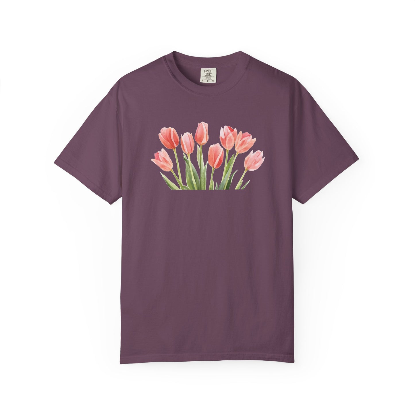 Watercolor Tulip Graphic Tee | Spring Floral Shirt | Cute Feminine Navy T-Shirt | Aesthetic Flower Top