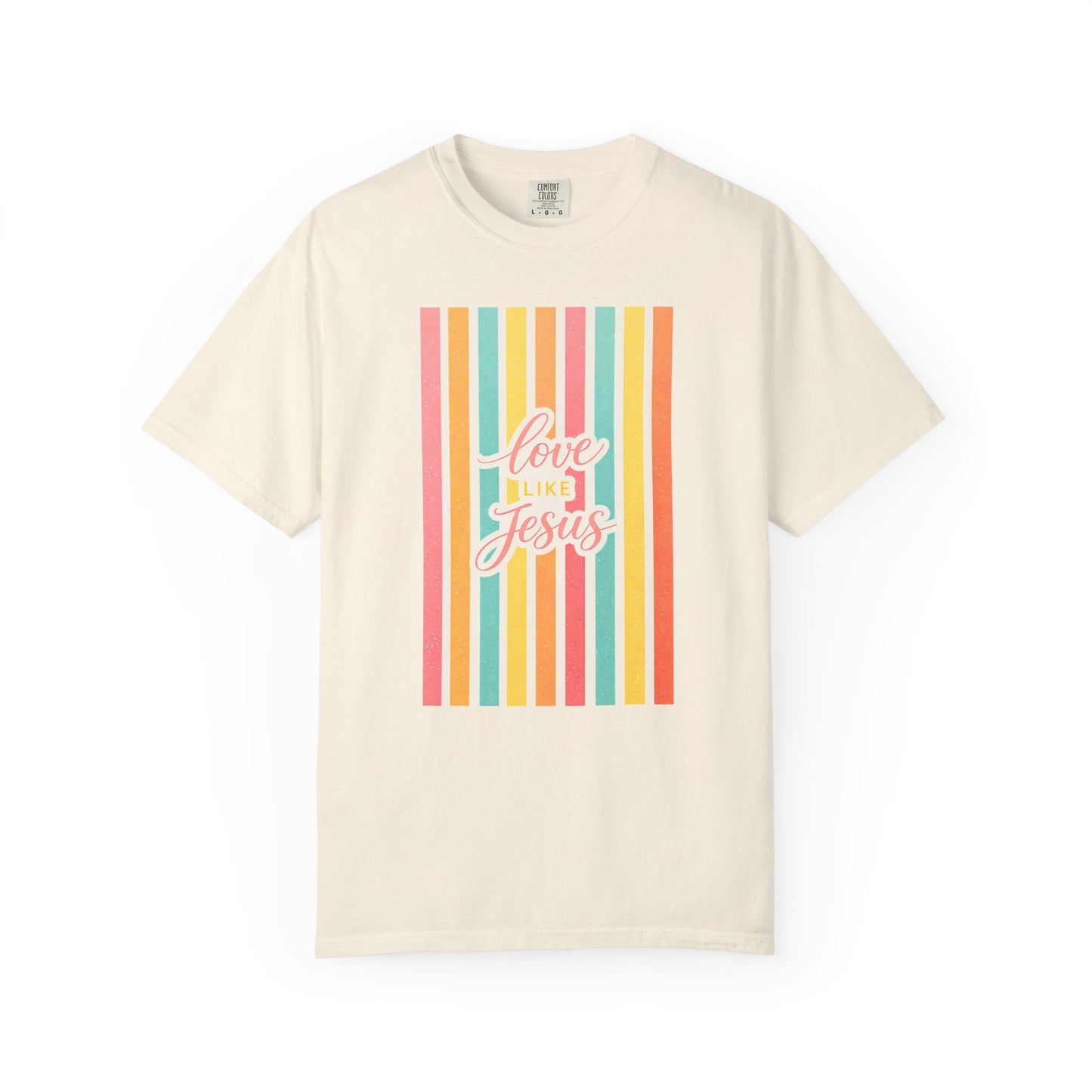 Love Like Jesus Retro Stripe T-Shirt | Christian Graphic Tee | Faith-Based Inspirational Shirt | Comfort Colors Style