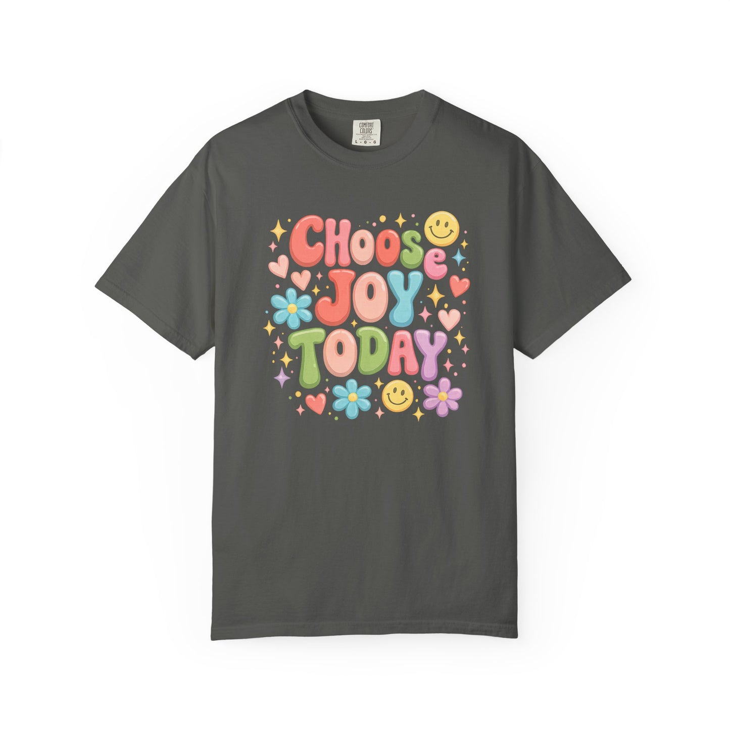 Choose Joy Today Retro Graphic Tee – Colorful Smiley Face Shirt, Cute Positive Vibes T-Shirt, Trendy Comfort Colors Style