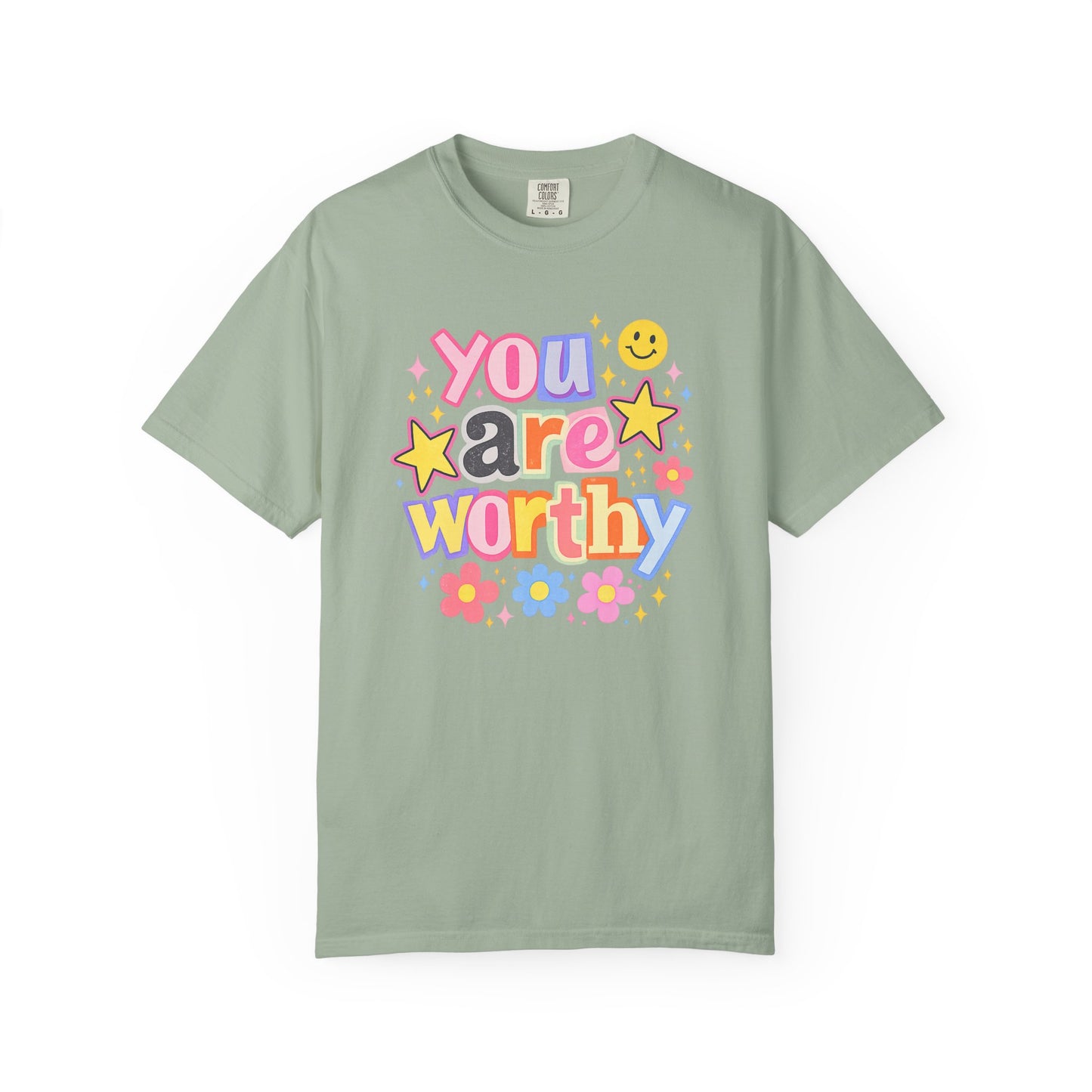 You Are Worthy Retro Graphic Tee – Colorful Affirmation Shirt, Trendy Smiley Face T-Shirt, Cute Positive Vibes Tee