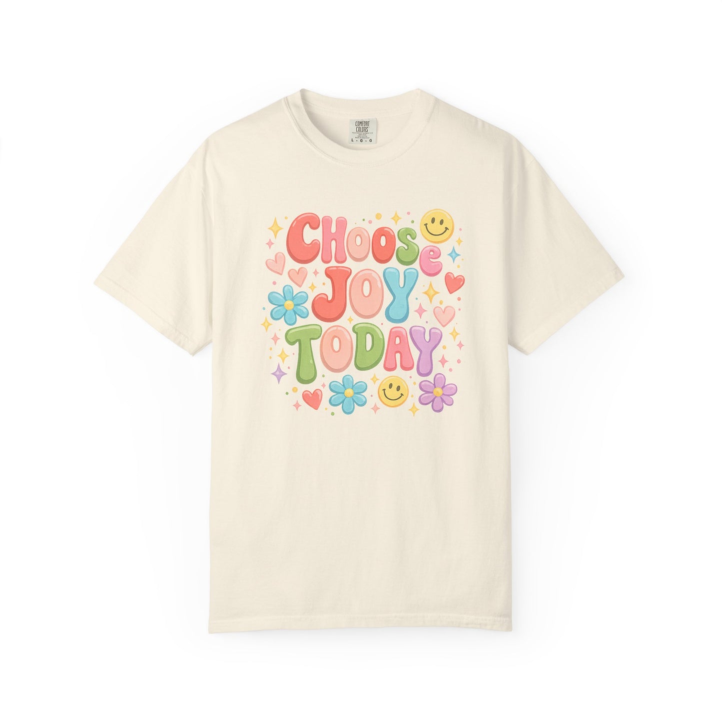 Choose Joy Today Retro Graphic Tee – Colorful Smiley Face Shirt, Cute Positive Vibes T-Shirt, Trendy Comfort Colors Style