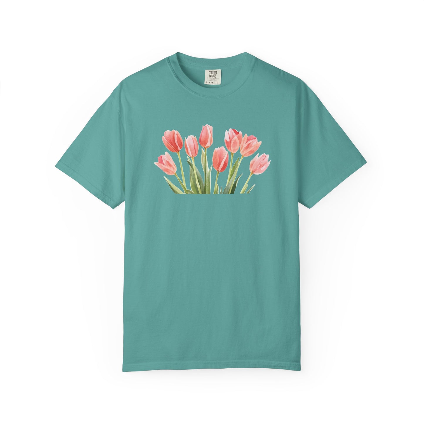 Watercolor Tulip Graphic Tee | Spring Floral Shirt | Cute Feminine Navy T-Shirt | Aesthetic Flower Top