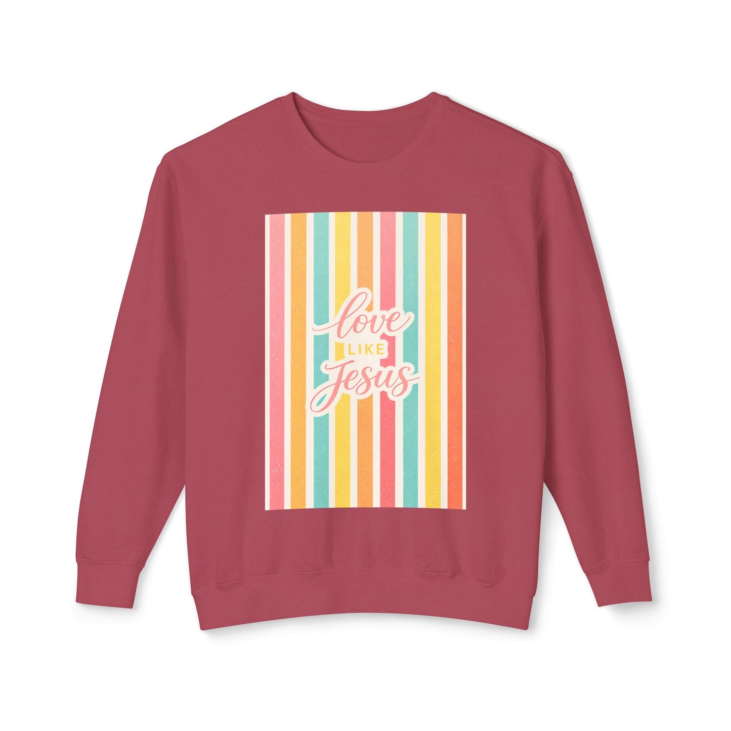 Love Like Jesus Retro Stripe Sweatshirt | Christian Graphic Crewneck | Pastel Spring Faith Apparel