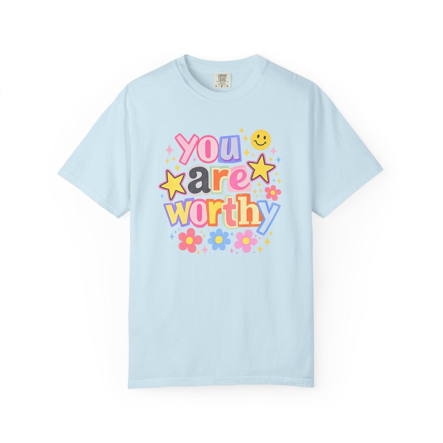 You Are Worthy Retro Graphic Tee – Colorful Affirmation Shirt, Trendy Smiley Face T-Shirt, Cute Positive Vibes Tee