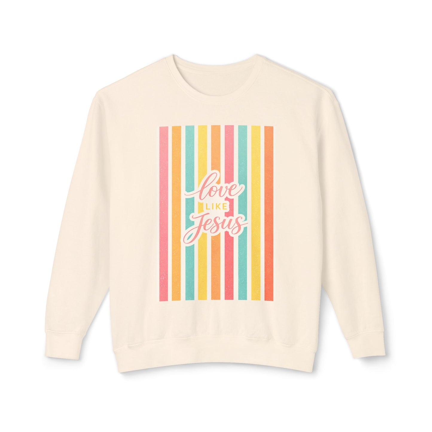 Love Like Jesus Retro Stripe Sweatshirt | Christian Graphic Crewneck | Pastel Spring Faith Apparel