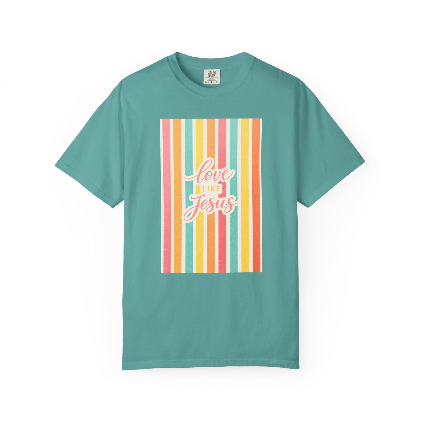 Love Like Jesus Retro Stripe T-Shirt | Christian Graphic Tee | Faith-Based Inspirational Shirt | Comfort Colors Style