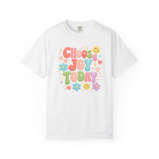 Choose Joy Today Retro Graphic Tee – Colorful Smiley Face Shirt, Cute Positive Vibes T-Shirt, Trendy Comfort Colors Style