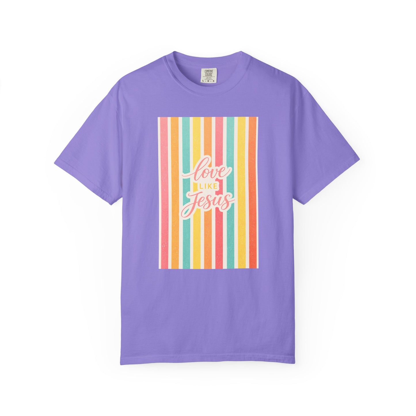 Love Like Jesus Retro Stripe T-Shirt | Christian Graphic Tee | Faith-Based Inspirational Shirt | Comfort Colors Style