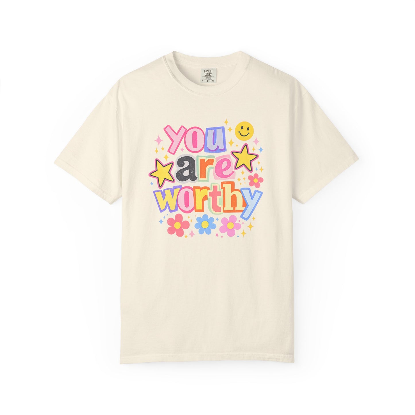 You Are Worthy Retro Graphic Tee – Colorful Affirmation Shirt, Trendy Smiley Face T-Shirt, Cute Positive Vibes Tee