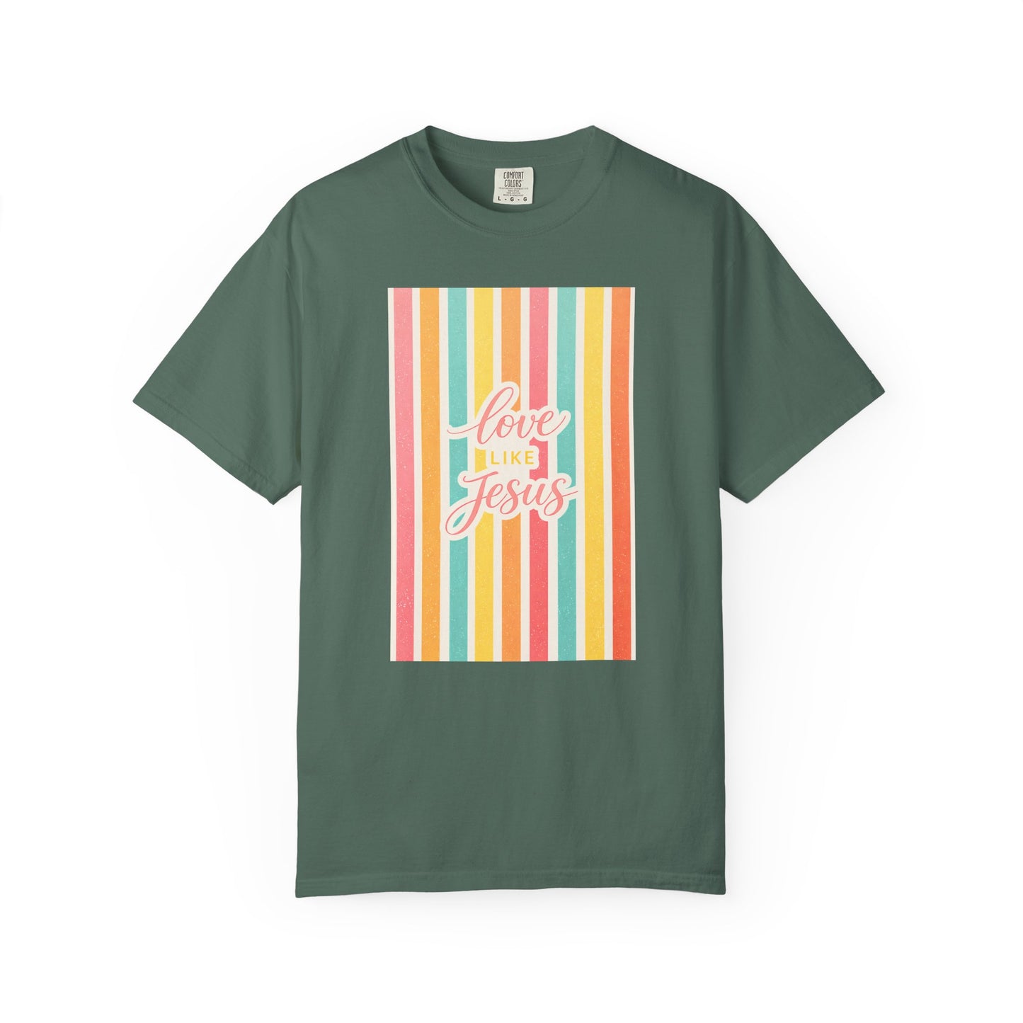 Love Like Jesus Retro Stripe T-Shirt | Christian Graphic Tee | Faith-Based Inspirational Shirt | Comfort Colors Style
