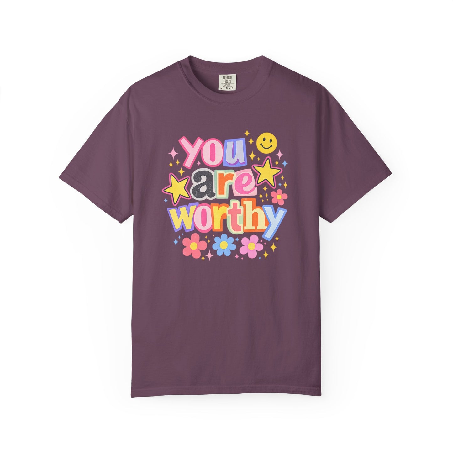 You Are Worthy Retro Graphic Tee – Colorful Affirmation Shirt, Trendy Smiley Face T-Shirt, Cute Positive Vibes Tee